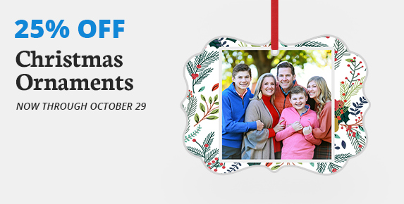 Full Color Sale, 25% Off Christmas Ornaments, Now Through October 29.